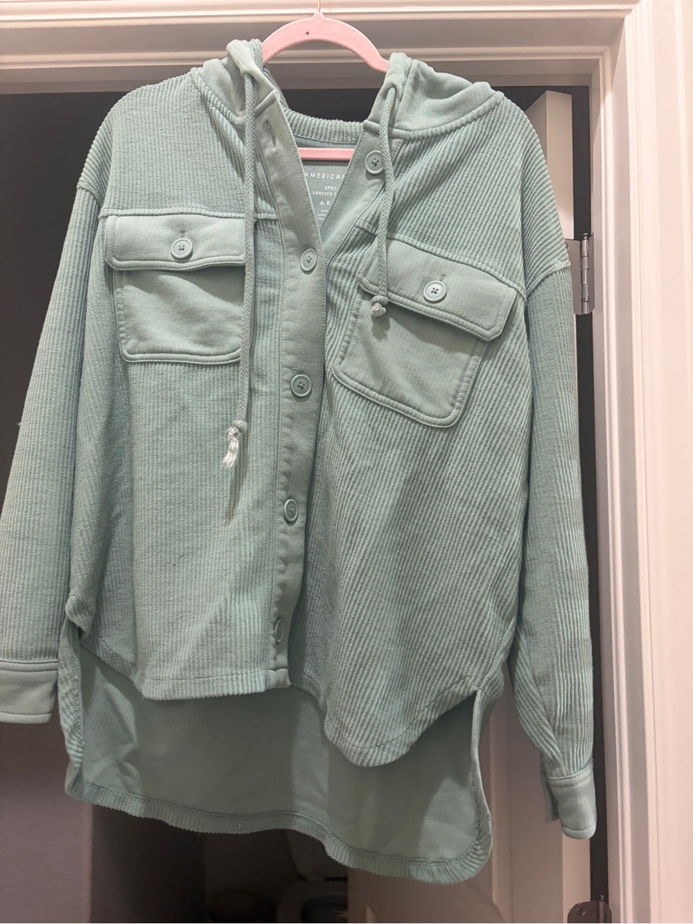 American Eagle Outfitters Mint Hooded Button-Up Utility Jacket